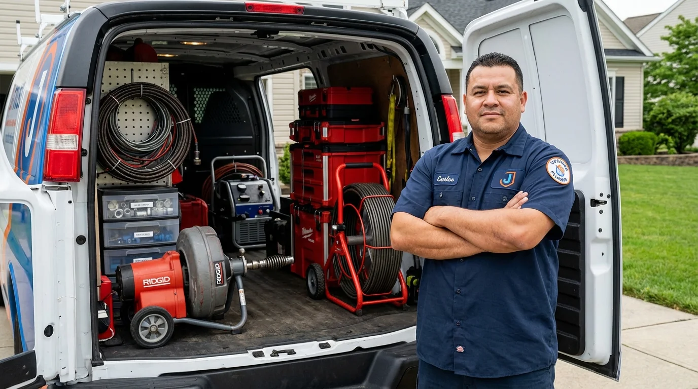 Professional drain cleaning equipment and Johns Plumbing LLC plumber in Dunkirk