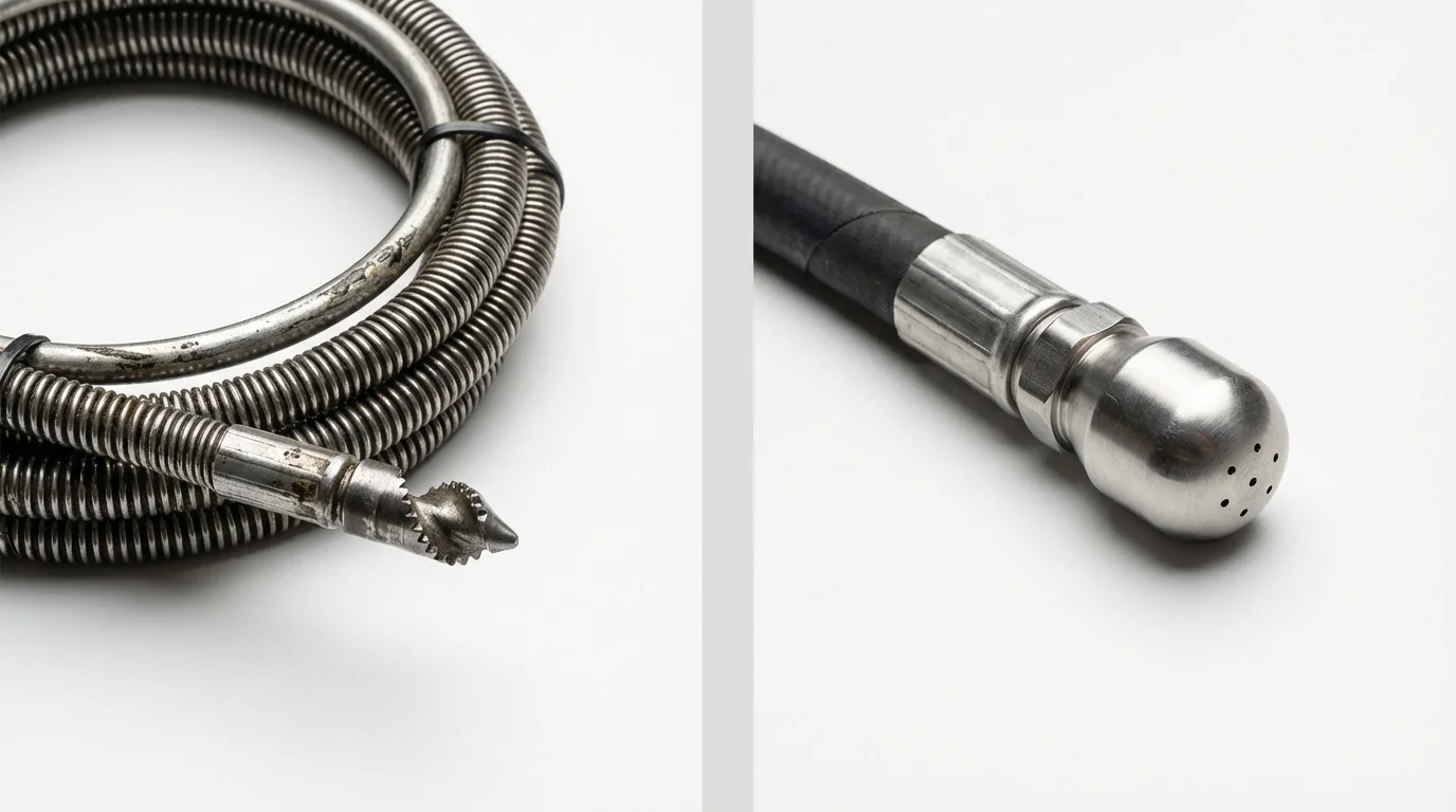 Drain snake cable and hydro jetting nozzle used for drain cleaning in Dunkirk, IN