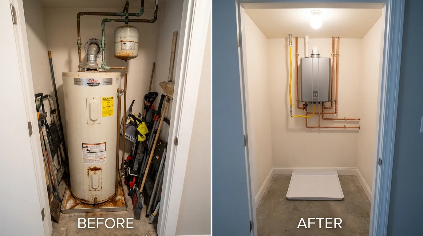 Tank water heater versus wall-mounted tankless unit comparison for Dunkirk, IN homeowners